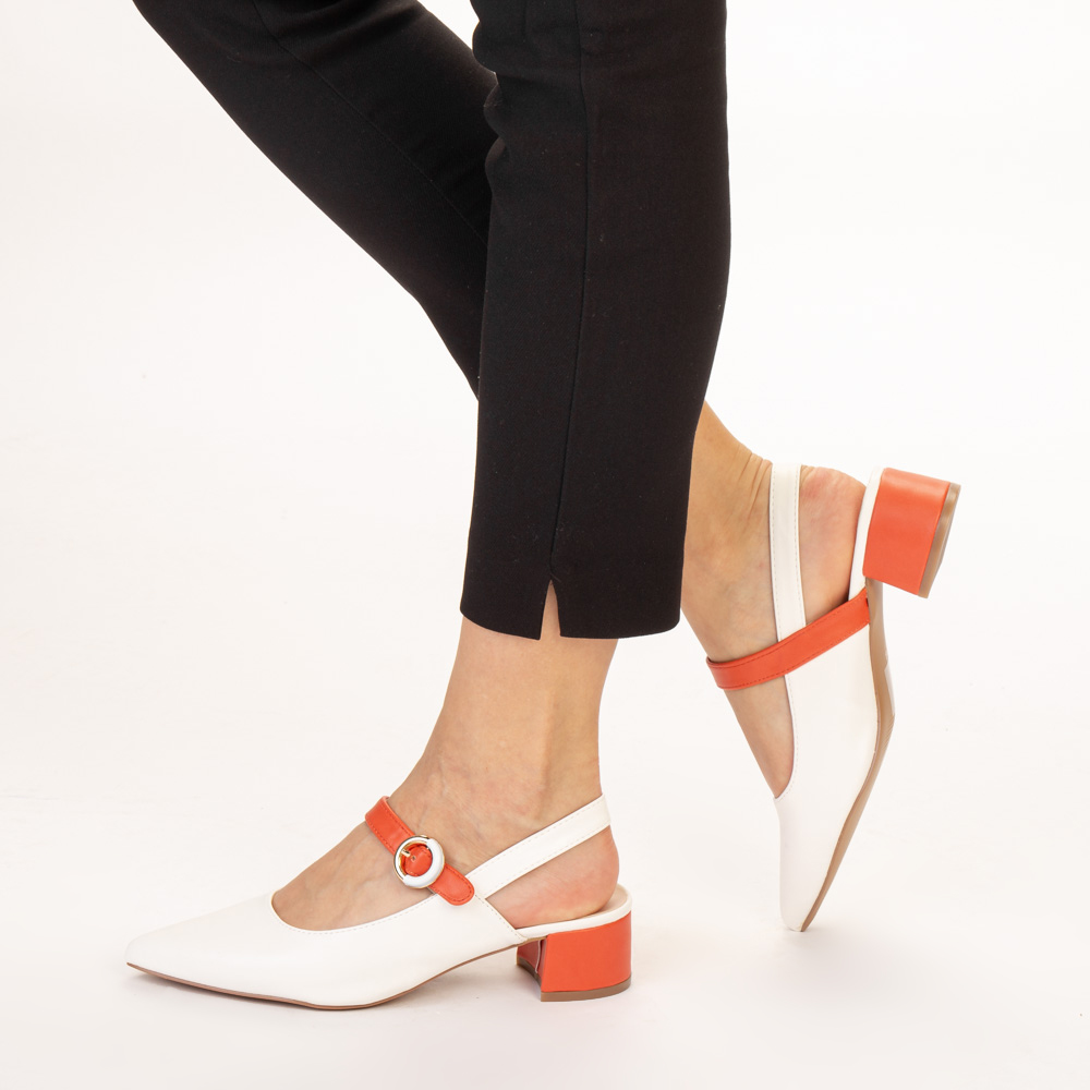 Pantofi dama Safar albi cu portocaliu, 3 - Kalapod.net